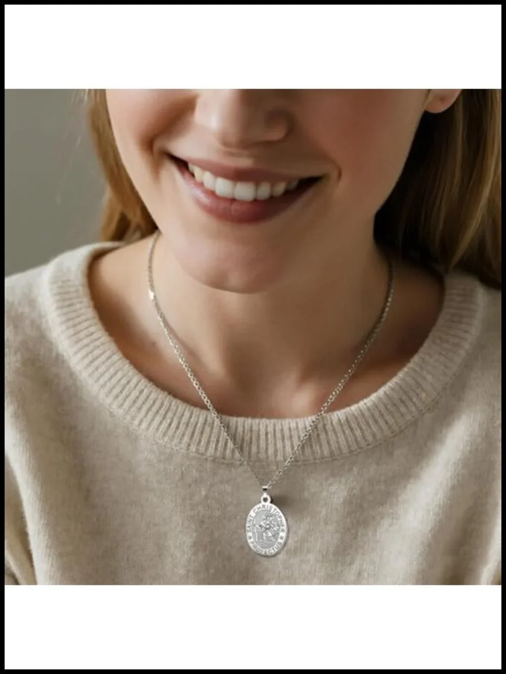 Saint Christopher Medal Pendant Necklace Stainless Steel Religious Gift